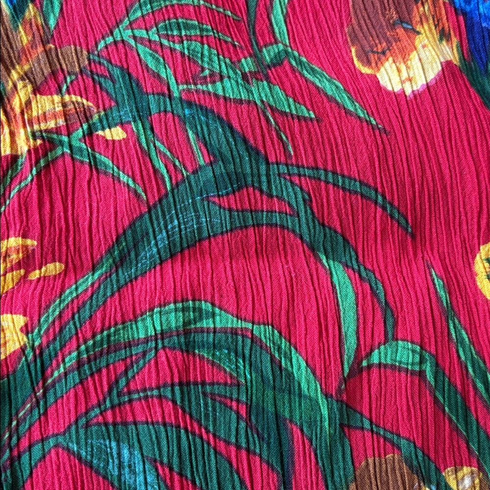Bedford Fair Red Floral Cropped Pants XL Vintage Crinkle Capris - Picture 6 of 7